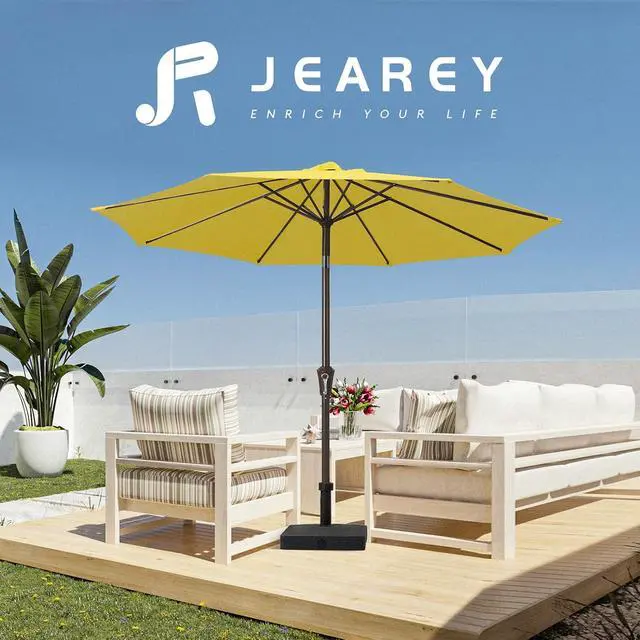 Alt view image 6 of 7 - JEAREY 10 ft Outdoor Patio Umbrella w/Tilt and Crank, Yellow | 8 Sturdy Ribs Market Umbrella UV Protection Waterproof Provides Comfortable Shade for Garden, Deck, Backyard, Pool