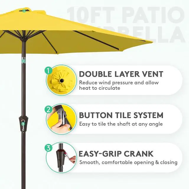 Alt view image 2 of 7 - JEAREY 10 ft Outdoor Patio Umbrella w/Tilt and Crank, Yellow | 8 Sturdy Ribs Market Umbrella UV Protection Waterproof Provides Comfortable Shade for Garden, Deck, Backyard, Pool