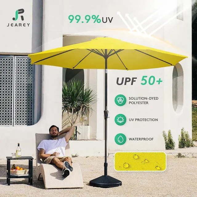 Alt view image 3 of 7 - JEAREY 10 ft Outdoor Patio Umbrella w/Tilt and Crank, Yellow | 8 Sturdy Ribs Market Umbrella UV Protection Waterproof Provides Comfortable Shade for Garden, Deck, Backyard, Pool