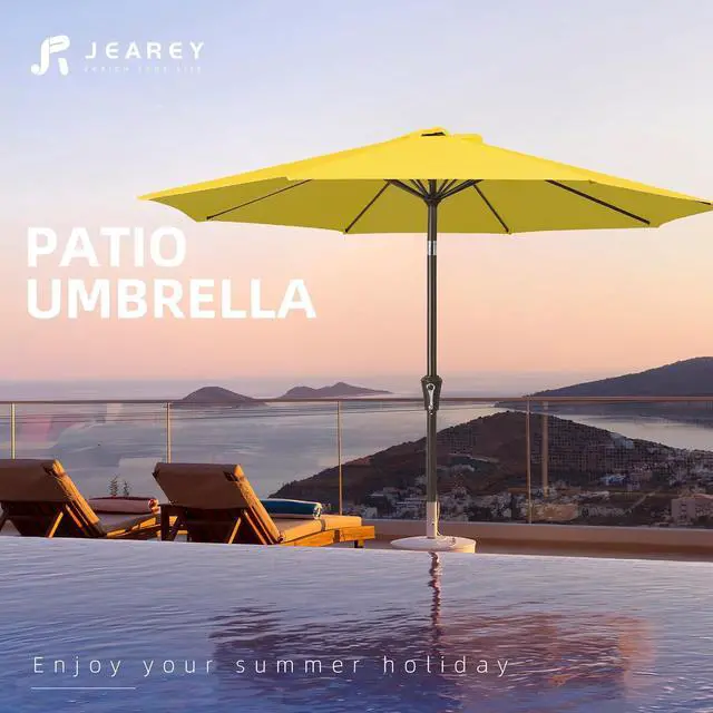 Alt view image 7 of 7 - JEAREY 10 ft Outdoor Patio Umbrella w/Tilt and Crank, Yellow | 8 Sturdy Ribs Market Umbrella UV Protection Waterproof Provides Comfortable Shade for Garden, Deck, Backyard, Pool