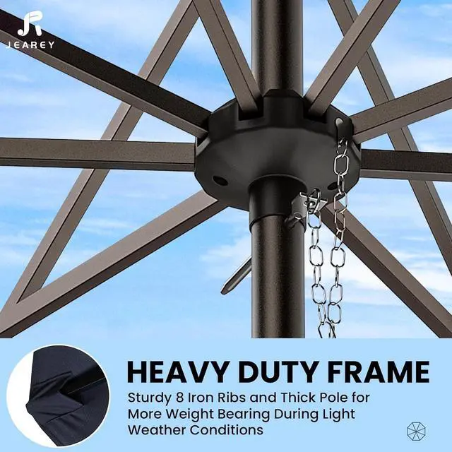 Alt view image 3 of 7 - JEAREY 10 ft Outdoor Patio Umbrella w/Tilt and Crank, Navy | 8 Sturdy Ribs Market Umbrella UV Protection Waterproof Provides Comfortable Shade for Garden, Deck, Backyard, Pool