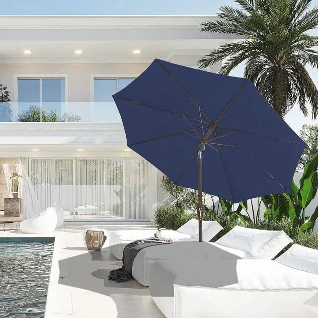 Alt view image 4 of 7 - JEAREY 10 ft Outdoor Patio Umbrella w/Tilt and Crank, Navy | 8 Sturdy Ribs Market Umbrella UV Protection Waterproof Provides Comfortable Shade for Garden, Deck, Backyard, Pool