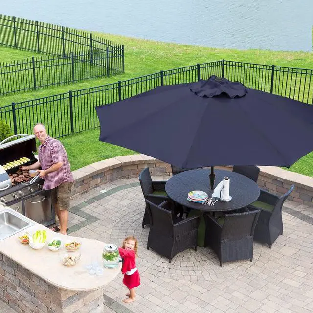 Alt view image 5 of 7 - JEAREY 10 ft Outdoor Patio Umbrella w/Tilt and Crank, Navy | 8 Sturdy Ribs Market Umbrella UV Protection Waterproof Provides Comfortable Shade for Garden, Deck, Backyard, Pool