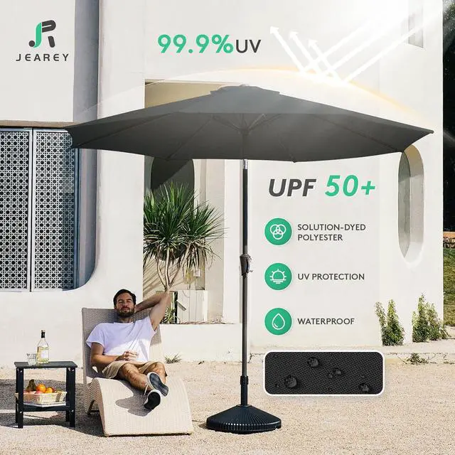 Alt view image 3 of 7 - JEAREY 10 ft Outdoor Patio Umbrella w/Tilt and Crank, Black | 8 Sturdy Ribs Market Umbrella UV Protection Waterproof Provides Comfortable Shade for Garden, Deck, Backyard, Pool