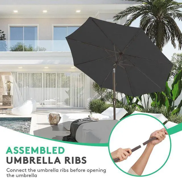 Alt view image 4 of 7 - JEAREY 10 ft Outdoor Patio Umbrella w/Tilt and Crank, Black | 8 Sturdy Ribs Market Umbrella UV Protection Waterproof Provides Comfortable Shade for Garden, Deck, Backyard, Pool