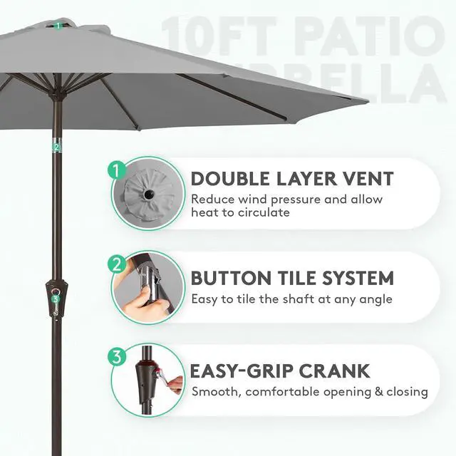 Alt view image 2 of 7 - JEAREY 10 ft Outdoor Patio Umbrella w/Tilt and Crank, Light Gray | 8 Sturdy Ribs Market Umbrella UV Protection Waterproof Provides Comfortable Shade for Garden, Deck, Backyard, Pool
