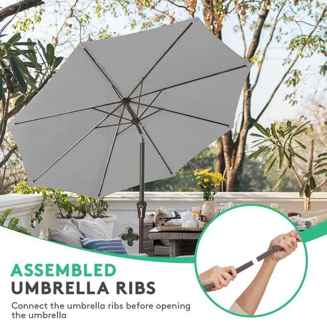Alt view image 4 of 7 - JEAREY 10 ft Outdoor Patio Umbrella w/Tilt and Crank, Light Gray | 8 Sturdy Ribs Market Umbrella UV Protection Waterproof Provides Comfortable Shade for Garden, Deck, Backyard, Pool