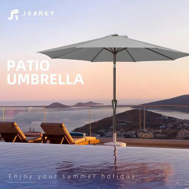 Alt view image 7 of 7 - JEAREY 10 ft Outdoor Patio Umbrella w/Tilt and Crank, Light Gray | 8 Sturdy Ribs Market Umbrella UV Protection Waterproof Provides Comfortable Shade for Garden, Deck, Backyard, Pool