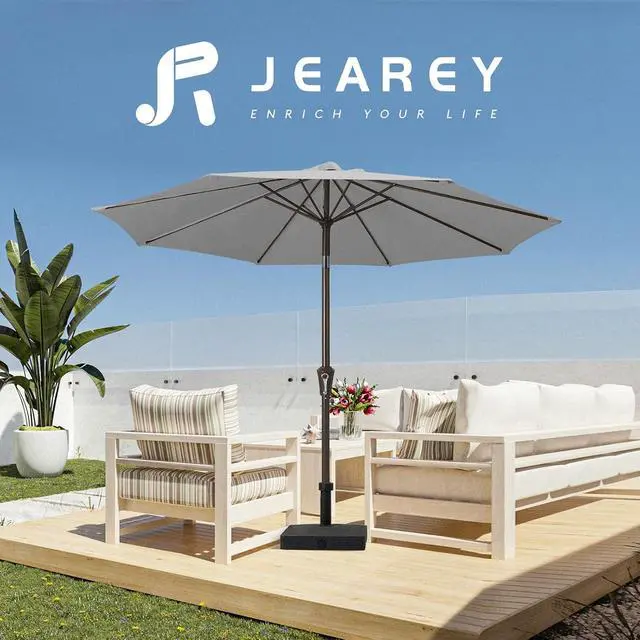 Alt view image 6 of 7 - JEAREY 10 ft Outdoor Patio Umbrella w/Tilt and Crank, Light Gray | 8 Sturdy Ribs Market Umbrella UV Protection Waterproof Provides Comfortable Shade for Garden, Deck, Backyard, Pool