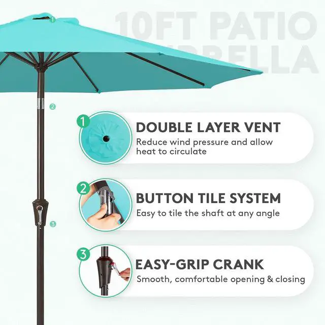 Alt view image 2 of 7 - JEAREY 10 ft Outdoor Patio Umbrella w/Tilt and Crank, Turquoise | 8 Sturdy Ribs Market Umbrella UV Protection Waterproof Provides Comfortable Shade for Garden, Deck, Backyard, Pool