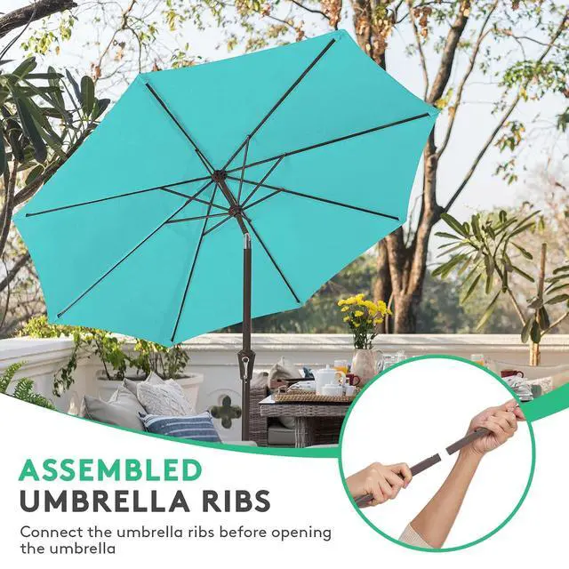 Alt view image 4 of 7 - JEAREY 10 ft Outdoor Patio Umbrella w/Tilt and Crank, Turquoise | 8 Sturdy Ribs Market Umbrella UV Protection Waterproof Provides Comfortable Shade for Garden, Deck, Backyard, Pool