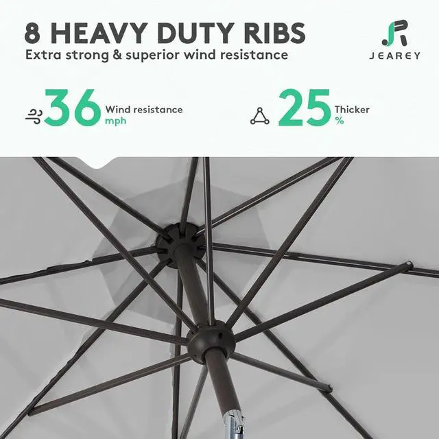 Alt view image 5 of 7 - JEAREY 10 ft Outdoor Patio Umbrella w/Tilt and Crank, Light Gray | 8 Sturdy Ribs Market Umbrella UV Protection Waterproof Provides Comfortable Shade for Garden, Deck, Backyard, Pool