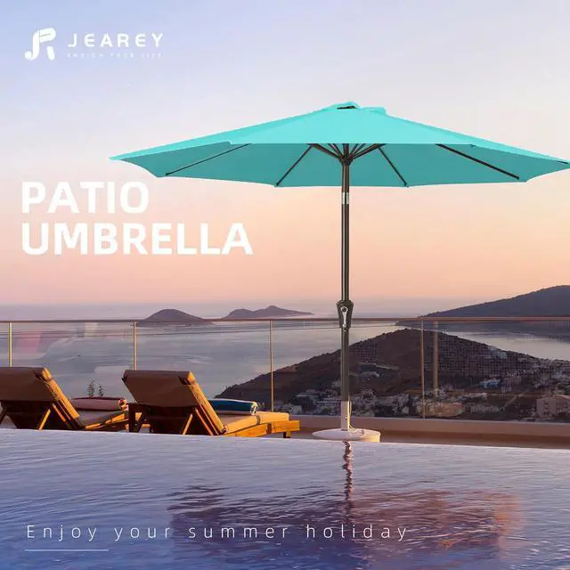 Alt view image 7 of 7 - JEAREY 10 ft Outdoor Patio Umbrella w/Tilt and Crank, Turquoise | 8 Sturdy Ribs Market Umbrella UV Protection Waterproof Provides Comfortable Shade for Garden, Deck, Backyard, Pool