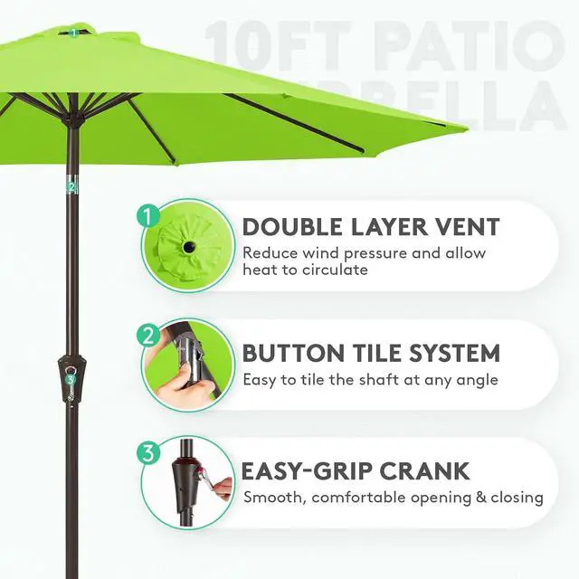 Alt view image 2 of 7 - JEAREY 10 ft Outdoor Patio Umbrella w/Tilt and Crank, Apple Green | 8 Sturdy Ribs Market Umbrella UV Protection Waterproof Provides Comfortable Shade for Garden, Deck, Backyard, Pool