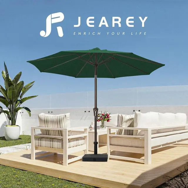 Alt view image 6 of 7 - JEAREY 10FT Outdoor Patio Umbrella Outdoor Table Umbrella with Push Button Tilt and Crank, Market Umbrella 8 Sturdy Ribs UV Protection Waterproof for Pool, Garden (Dark Green)