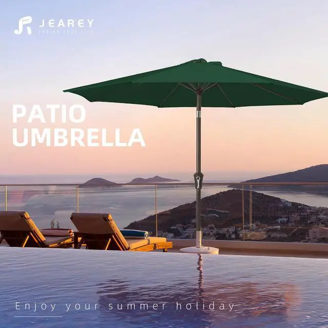 Alt view image 7 of 7 - JEAREY 10FT Outdoor Patio Umbrella Outdoor Table Umbrella with Push Button Tilt and Crank, Market Umbrella 8 Sturdy Ribs UV Protection Waterproof for Pool, Garden (Dark Green)