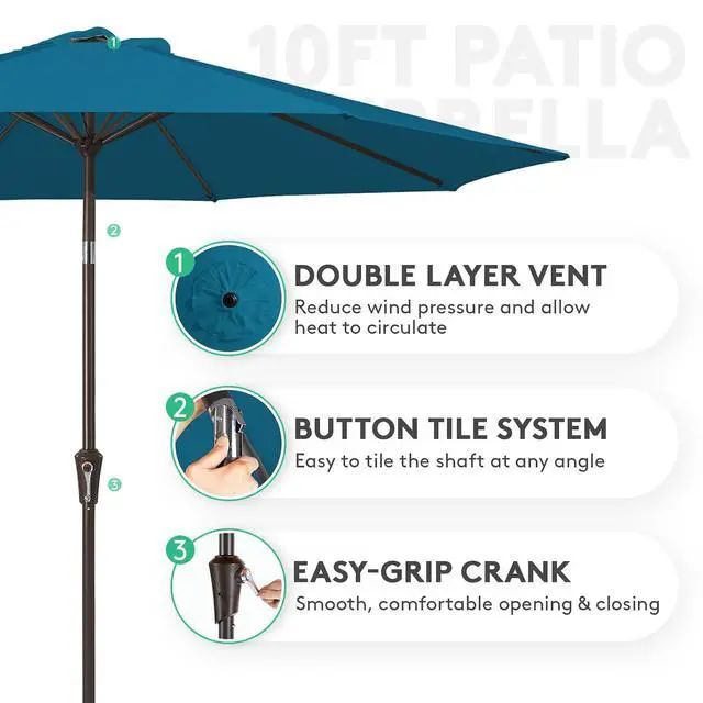 Alt view image 2 of 7 - JEAREY 10 ft Outdoor Patio Umbrella w/Tilt and Crank, Lake Blue | 8 Sturdy Ribs Market Umbrella UV Protection Waterproof Provides Comfortable Shade for Garden, Deck, Backyard, Pool