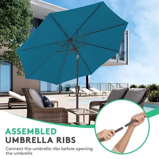 Alt view image 4 of 7 - JEAREY 10 ft Outdoor Patio Umbrella w/Tilt and Crank, Lake Blue | 8 Sturdy Ribs Market Umbrella UV Protection Waterproof Provides Comfortable Shade for Garden, Deck, Backyard, Pool