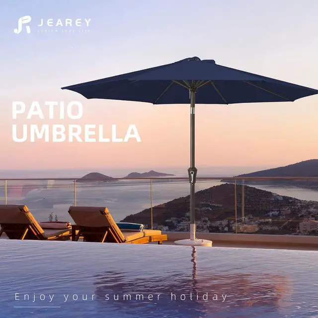 Alt view image 7 of 7 - JEAREY 10 ft Outdoor Patio Umbrella w/Tilt and Crank, Navy | 8 Sturdy Ribs Market Umbrella UV Protection Waterproof Provides Comfortable Shade for Garden, Deck, Backyard, Pool
