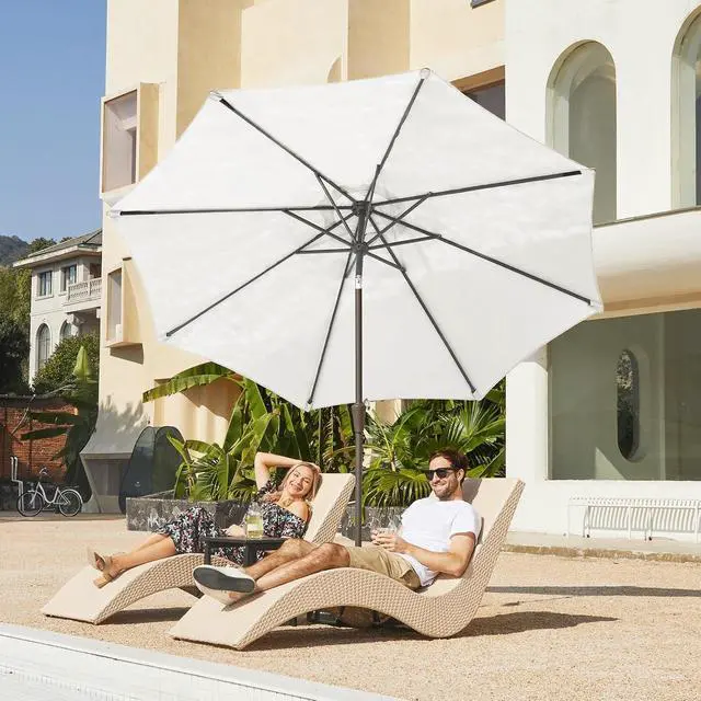 Alt view image 4 of 6 - JEAREY 10 ft Outdoor Patio Umbrella w/Tilt and Crank, White | 8 Sturdy Ribs Market Umbrella UV Protection Waterproof Provides Comfortable Shade for Garden, Deck, Backyard, Pool