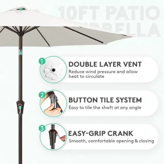 Alt view image 2 of 6 - JEAREY 10 ft Outdoor Patio Umbrella w/Tilt and Crank, White | 8 Sturdy Ribs Market Umbrella UV Protection Waterproof Provides Comfortable Shade for Garden, Deck, Backyard, Pool
