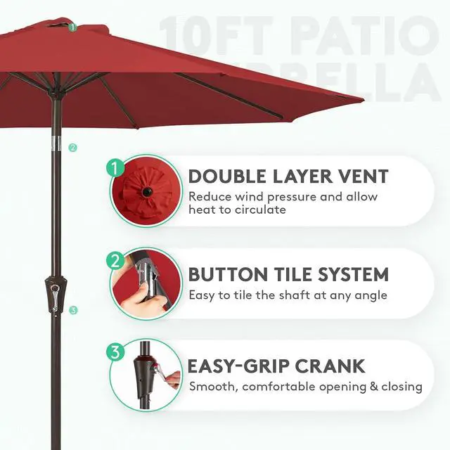 Alt view image 2 of 7 - JEAREY 10 ft Outdoor Patio Umbrella w/Tilt and Crank, Light Red | 8 Sturdy Ribs Market Umbrella UV Protection Waterproof Provides Comfortable Shade for Garden, Deck, Backyard, Pool