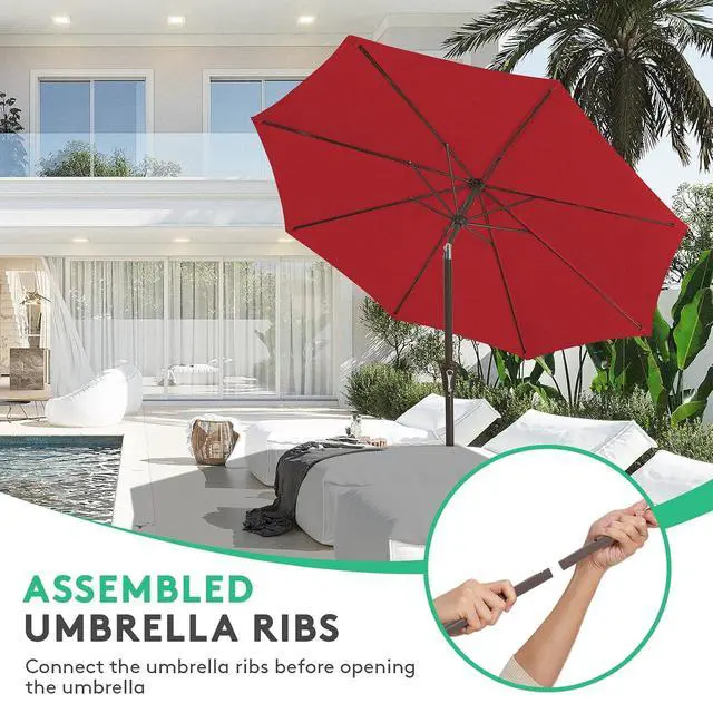 Alt view image 4 of 7 - JEAREY 10 ft Outdoor Patio Umbrella w/Tilt and Crank, Light Red | 8 Sturdy Ribs Market Umbrella UV Protection Waterproof Provides Comfortable Shade for Garden, Deck, Backyard, Pool