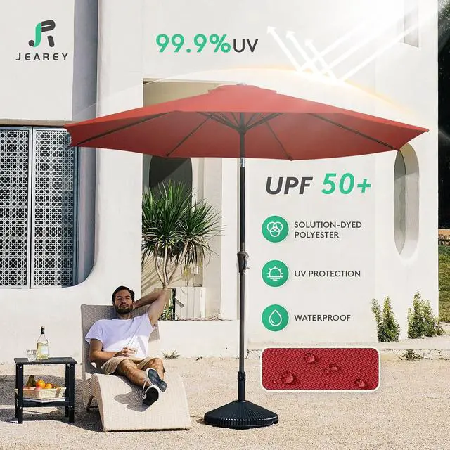 Alt view image 3 of 7 - JEAREY 10 ft Outdoor Patio Umbrella w/Tilt and Crank, Light Red | 8 Sturdy Ribs Market Umbrella UV Protection Waterproof Provides Comfortable Shade for Garden, Deck, Backyard, Pool