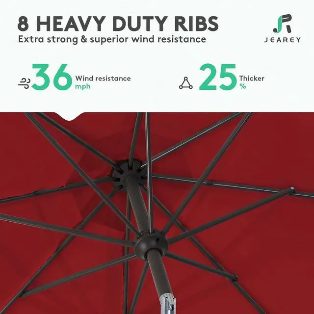 Alt view image 5 of 7 - JEAREY 10 ft Outdoor Patio Umbrella w/Tilt and Crank, Light Red | 8 Sturdy Ribs Market Umbrella UV Protection Waterproof Provides Comfortable Shade for Garden, Deck, Backyard, Pool