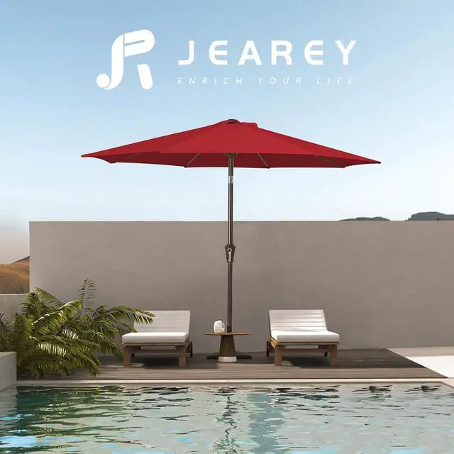 Alt view image 6 of 7 - JEAREY 10 ft Outdoor Patio Umbrella w/Tilt and Crank, Light Red | 8 Sturdy Ribs Market Umbrella UV Protection Waterproof Provides Comfortable Shade for Garden, Deck, Backyard, Pool