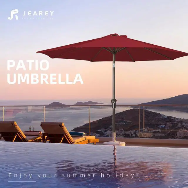 Alt view image 7 of 7 - JEAREY 10 ft Outdoor Patio Umbrella w/Tilt and Crank, Light Red | 8 Sturdy Ribs Market Umbrella UV Protection Waterproof Provides Comfortable Shade for Garden, Deck, Backyard, Pool