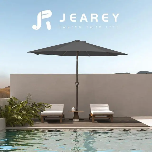 Alt view image 6 of 6 - JEAREY 10 ft Outdoor Patio Umbrella w/Tilt and Crank, Gray | 8 Sturdy Ribs Market Umbrella UV Protection Waterproof Provides Comfortable Shade for Garden, Deck, Backyard, Pool