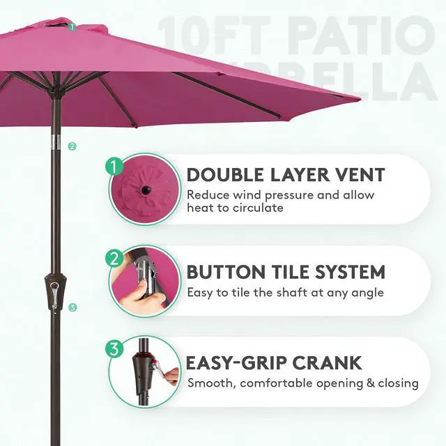 Alt view image 2 of 7 - JEAREY 10 ft Outdoor Patio Umbrella w/Tilt and Crank, Rose Pink | 8 Sturdy Ribs Market Umbrella UV Protection Waterproof Provides Comfortable Shade for Garden, Deck, Backyard, Pool