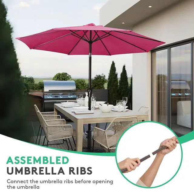 Alt view image 4 of 7 - JEAREY 10 ft Outdoor Patio Umbrella w/Tilt and Crank, Rose Pink | 8 Sturdy Ribs Market Umbrella UV Protection Waterproof Provides Comfortable Shade for Garden, Deck, Backyard, Pool