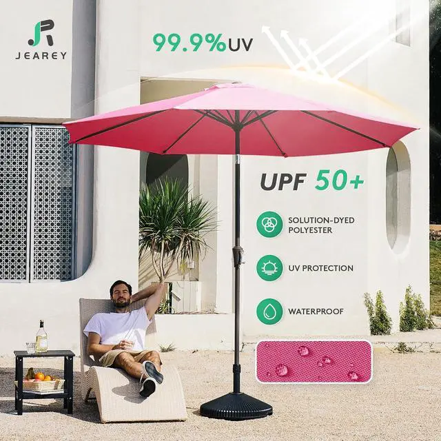 Alt view image 3 of 7 - JEAREY 10 ft Outdoor Patio Umbrella w/Tilt and Crank, Rose Pink | 8 Sturdy Ribs Market Umbrella UV Protection Waterproof Provides Comfortable Shade for Garden, Deck, Backyard, Pool
