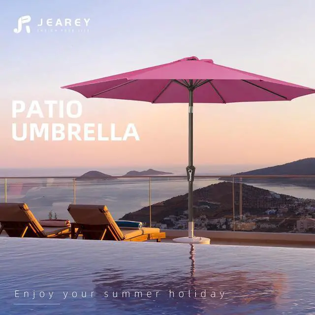 Alt view image 7 of 7 - JEAREY 10 ft Outdoor Patio Umbrella w/Tilt and Crank, Rose Pink | 8 Sturdy Ribs Market Umbrella UV Protection Waterproof Provides Comfortable Shade for Garden, Deck, Backyard, Pool