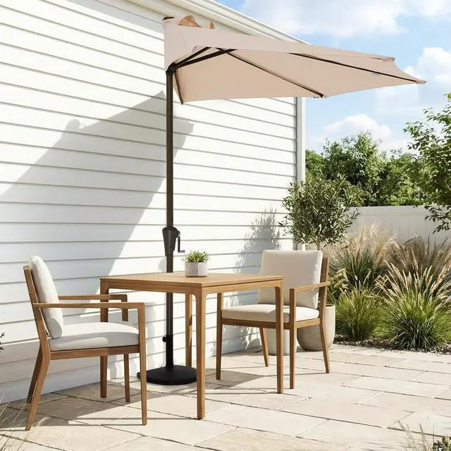 Alt view image 2 of 7 - JEAREY 9ft Half Umbrella Outdoor Patio Umbrella Market Umbrellas with Crank, 1/2 Round Wall Umbrella 5 Sturdy Ribs UV Protection for Pool Garden Balcony Deck, Beige