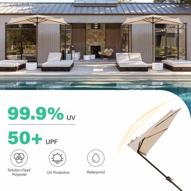 Alt view image 6 of 7 - JEAREY 9ft Half Umbrella Outdoor Patio Umbrella Market Umbrellas with Crank, 1/2 Round Wall Umbrella 5 Sturdy Ribs UV Protection for Pool Garden Balcony Deck, Beige