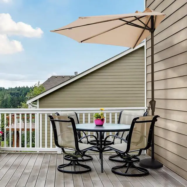 Alt view image 7 of 7 - JEAREY 9ft Half Umbrella Outdoor Patio Umbrella Market Umbrellas with Crank, 1/2 Round Wall Umbrella 5 Sturdy Ribs UV Protection for Pool Garden Balcony Deck, Beige