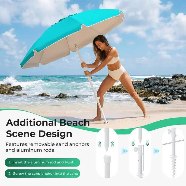 Alt view image 2 of 7 - JEAREY 6.5ft Portable Beach Shade Sports Umbrella with Stand, Turquoise | Lightweight Sun Protection Free Standing Portable Umbrella for Outdoor Sports, Camping, Fishing, Beach