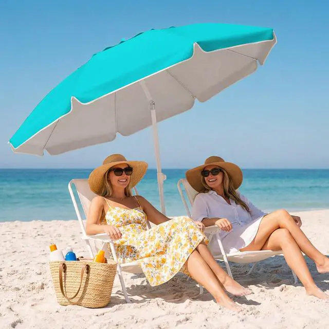 Alt view image 5 of 7 - JEAREY 6.5ft Portable Beach Shade Sports Umbrella with Stand, Turquoise | Lightweight Sun Protection Free Standing Portable Umbrella for Outdoor Sports, Camping, Fishing, Beach