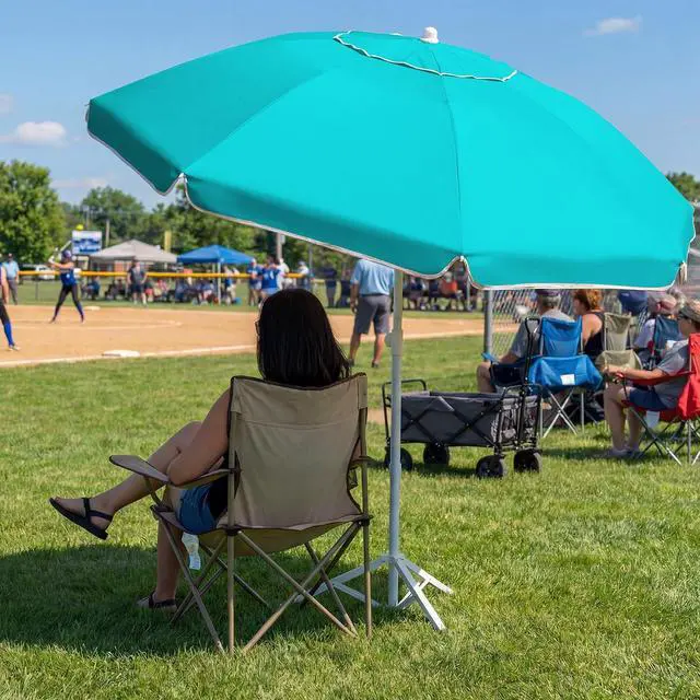 Alt view image 6 of 7 - JEAREY 6.5ft Portable Beach Shade Sports Umbrella with Stand, Turquoise | Lightweight Sun Protection Free Standing Portable Umbrella for Outdoor Sports, Camping, Fishing, Beach
