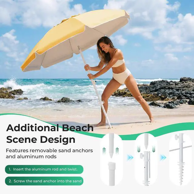 Alt view image 2 of 7 - JEAREY 6.5ft Portable Beach Shade Sports Umbrella with Stand, Yellow | Lightweight Sun Protection Free Standing Portable Umbrella for Outdoor Sports, Camping, Fishing, Beach