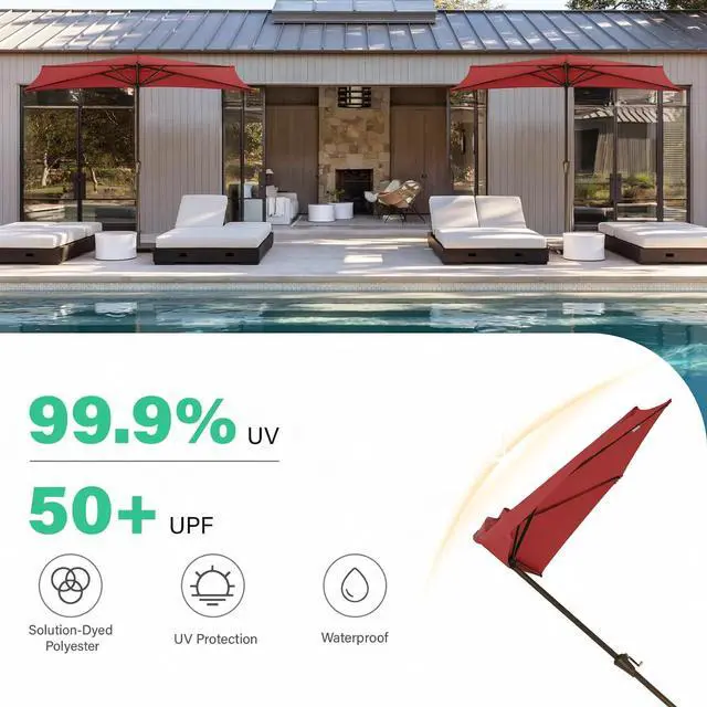 Alt view image 6 of 7 - JEAREY 9ft Half Umbrella Outdoor Patio Umbrella Market Umbrellas with Crank, 1/2 Round Wall Umbrella 5 Sturdy Ribs UV Protection for Pool Garden Balcony Deck, Red