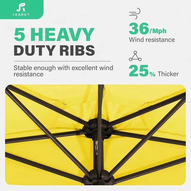 Alt view image 3 of 7 - JEAREY 9ft Half Umbrella Outdoor Patio Umbrella Market Umbrellas with Crank, 1/2 Round Wall Umbrella 5 Sturdy Ribs UV Protection for Pool Garden Balcony Deck, Yellow