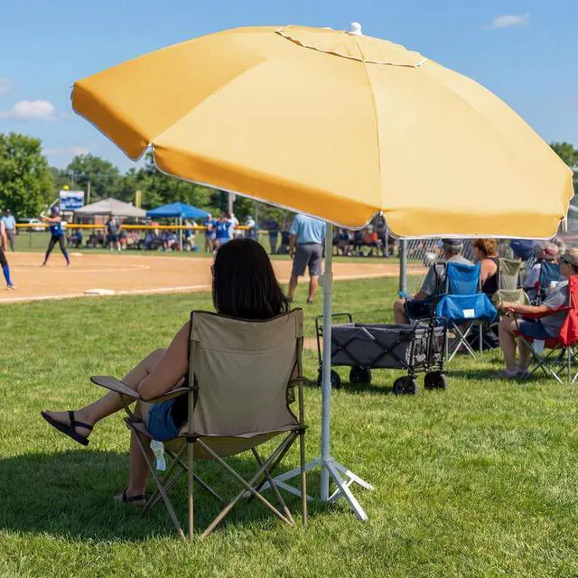 Alt view image 6 of 7 - JEAREY 6.5ft Portable Beach Shade Sports Umbrella with Stand, Yellow | Lightweight Sun Protection Free Standing Portable Umbrella for Outdoor Sports, Camping, Fishing, Beach