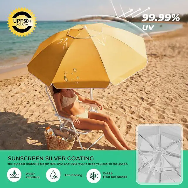 Alt view image 7 of 7 - JEAREY 6.5ft Portable Beach Shade Sports Umbrella with Stand, Yellow | Lightweight Sun Protection Free Standing Portable Umbrella for Outdoor Sports, Camping, Fishing, Beach