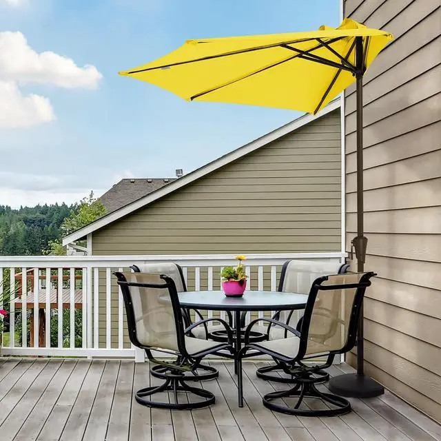 Alt view image 7 of 7 - JEAREY 9ft Half Umbrella Outdoor Patio Umbrella Market Umbrellas with Crank, 1/2 Round Wall Umbrella 5 Sturdy Ribs UV Protection for Pool Garden Balcony Deck, Yellow