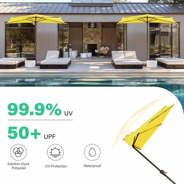Alt view image 6 of 7 - JEAREY 9ft Half Umbrella Outdoor Patio Umbrella Market Umbrellas with Crank, 1/2 Round Wall Umbrella 5 Sturdy Ribs UV Protection for Pool Garden Balcony Deck, Yellow