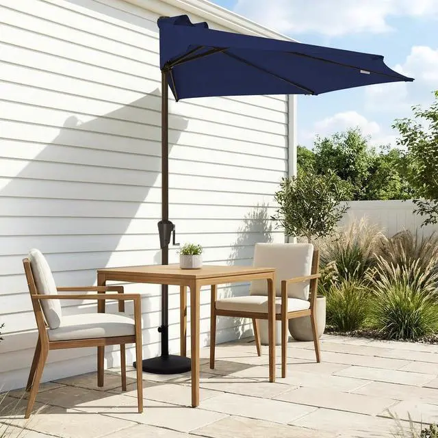 Alt view image 2 of 7 - JEAREY 9ft Half Umbrella Outdoor Patio Umbrella Market Umbrellas with Crank, 1/2 Round Wall Umbrella 5 Sturdy Ribs UV Protection for Pool Garden Balcony Deck, Navy